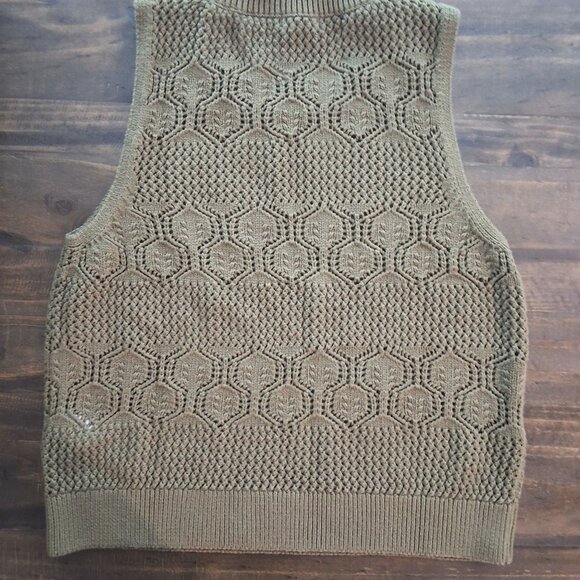 Splendid Open-Knit Crocheted Sleeveless Top Womens M Olive Green Preppy Boho - Picture 4 of 7